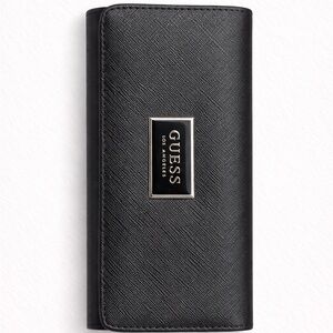 GUESS Black Zip Wallet – Textured Logo Wallet